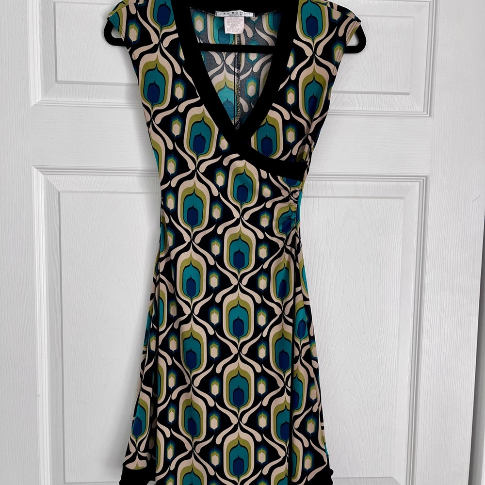 La Belle Black and Green A-line Mini Dress with Flutter Sleeves